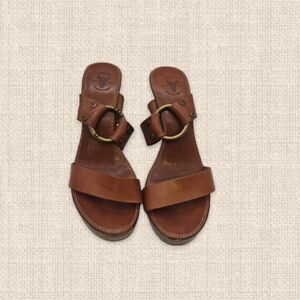 FRYE Sophia Ring 73620 Brown Leather Slip-On Block Heel Open Shoes Women's 8 M